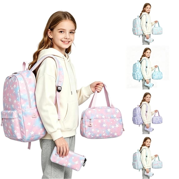 FYDUU 3Pcs Backpack for Girls Schoolbag with Lunch Box Pencil Case Lightweight Backpack Set Kids School Bag Bookbag Fashion Daypack