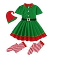 thumbnail image 1 of FYDUU 4 Pack Women Christmas Elf Outfit Set Womens Xmas Santa Dress Belt Striped Socks Hat Outfits Holiday Family Matching Clothing Sets Performance Comfort, 1 of 5