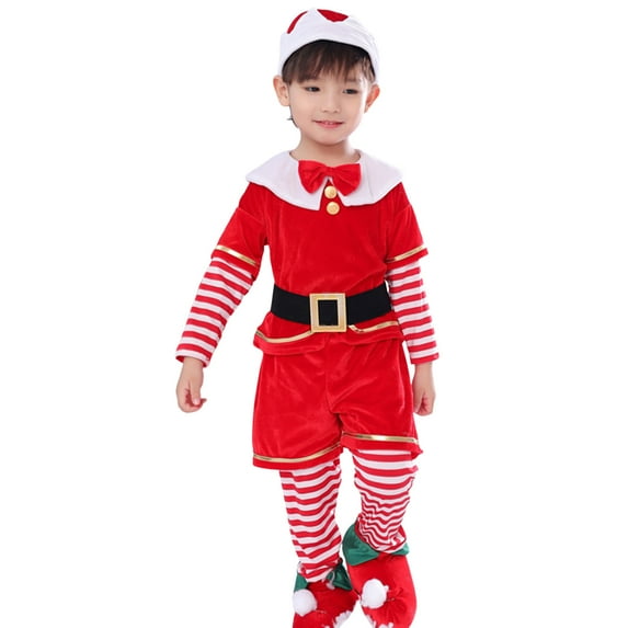 FYDUU 5 Pack Boys Christmas Outfits Toddler Boys Girls Red Santa Claus Outfit Warm Outwear Pants Set With Hats Children Xmas Clothes 6-7 Years