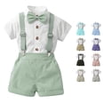 thumbnail image 1 of FYDUU Baby Boy Clothes Suit Toddler Boys Gentleman Outfits Summer Short Sleeve Dress Shirt Tops Bowtie Suspenders Shorts Set 4-5 Years, 1 of 4