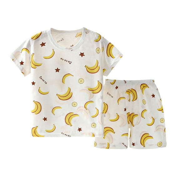 FYDUU Baby Boys Girls Pajama Sets Toddler Sleepwear Cartoon Prints Tops Shorts Suits Summer Cool Short Sleeve Kids Home Clothing Boys Cute Pajama Sets For 6-9 Months