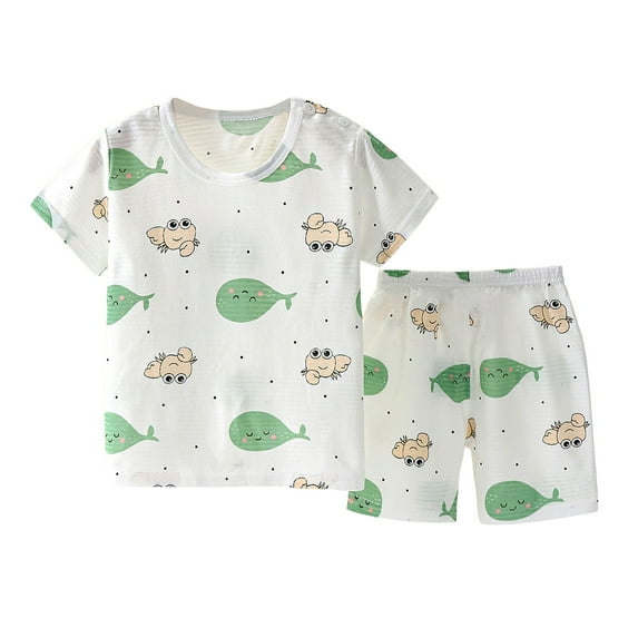 FYDUU Baby Boys Girls Pajama Sets Toddler Sleepwear Cartoon Prints Tops Shorts Suits Summer Cool Short Sleeve Kids Home Clothing Kids Pajamas Homewear For 18-24 Months
