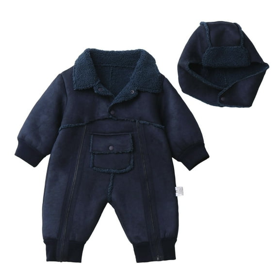 FYDUU Baby Boys Winter Romper Jumpsuit With Hood Soft Lined Warm Outfit For Toddler Cozy Casual Wear Adorable Trendy 12-18 Months
