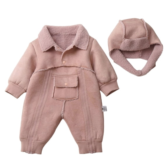 FYDUU Baby Boys Winter Romper Jumpsuit With Hood Soft Lined Warm Outfit For Toddler Cozy Casual Wear Vintage Casual 12-18 Months