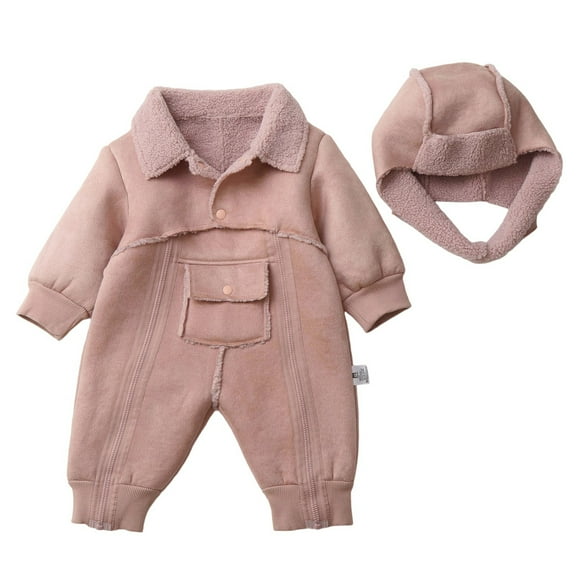 FYDUU Baby Boys Winter Romper Jumpsuit With Hood Soft Lined Warm Outfit For Toddler Cozy Casual Wear Vintage Casual 12-18 Months