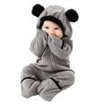 thumbnail image 1 of FYDUU Baby Fleece Hooded Footed Romper Infant Toddler Baby Girls Boys Cartoon Ears Hoodie Romper Zip Clothes Jumpsuit Onesie Cartoon Outfit,Grey,18-24 Months, 1 of 5