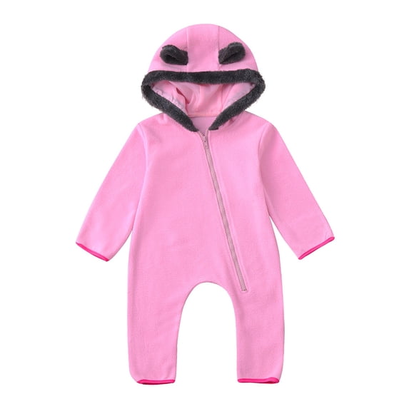 FYDUU Baby Hooded Footed Romper Toddler Baby Girls Boys Cartoon Ears Hoodie Romper Zip Clothes Jumpsuit Onesie Cartoon Outfit,Pink,12-18 Months