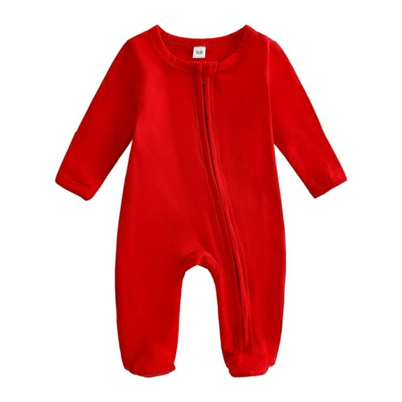 FYDUU Baby Footed Romper Onesies Baby Girl Boy Christmas Outfit My First Christmas Footie Romper Zipper Bodysuit Jumpsuit Fall Winter Clothes 0-3 Months
