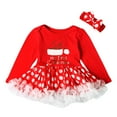 thumbnail image 1 of FYDUU Baby Girl Christmas Outfit Cute Girls Romper Dress Long Sleeve Letter Print Princess Tutu Dress Headband 2Pcs Holiday Party Wear 3-6 Months, 1 of 8