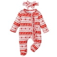 thumbnail image 1 of FYDUU Baby Girl Christmas Outfit Girls Romper Jumpsuit Cute Reindeer Print Long Sleeve Onesie Jumpsuits Xmas Holiday Family Party Clothes 0-3 Months, 1 of 9