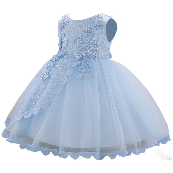 FYDUU Baby Girls Dress Bowknot Pageant Party Flower Wedding Dresses Flower Girl Dress Ruffle Lace Princess Formal Gown 0-3 Months