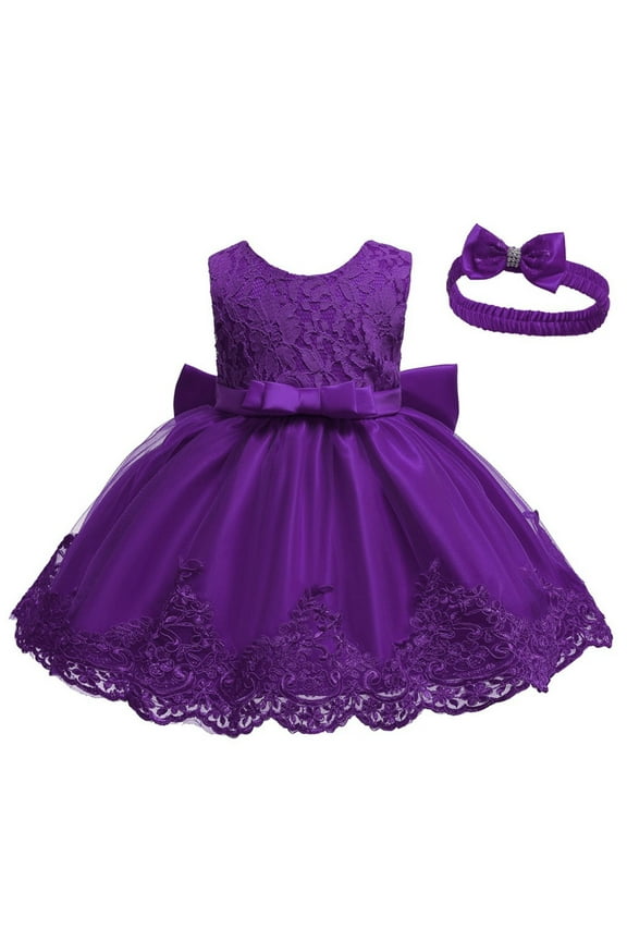 Baby Girls Dress Lace Bowknot Flower Dresses Pageant Party Wedding Formal Dress With Headwear Baby Girl Christmas Dress 0-3 Months
