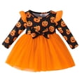 thumbnail image 1 of FYDUU Baby Girls Halloween Dress Toddler Girl Tulle Dress Long Sleeve Halloween Cartoon Print Tutu Dresses Holiday Party Outfits Fall Clothes 9-12 Months, 1 of 9