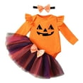thumbnail image 1 of FYDUU Baby Girls Halloween Outfits 3 Piece Set Cute Pumpkin Long Sleeve Romper Skirt Headband Party Wear For Toddlers Casual School Outfit Vintage Halloween 9-12 Months, 1 of 5