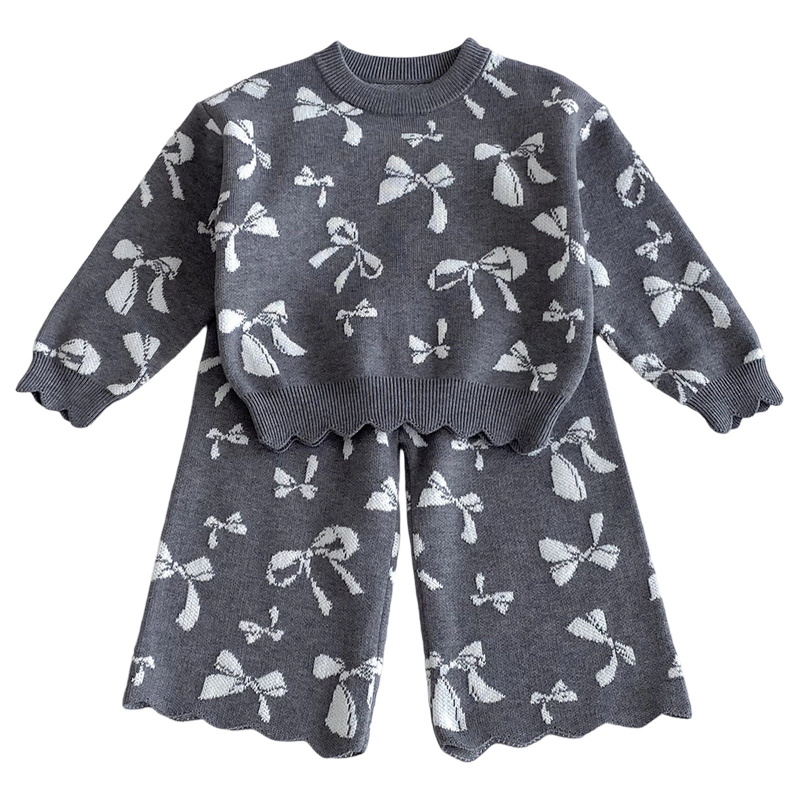 FYDUU Baby Girls Jacquard 2-Piece Sweater Set Toddler Bow Sweaters Knitted Sweatshirt Pullover And Long Pants Outfits Fall Winter Clothes Fashion Clothing