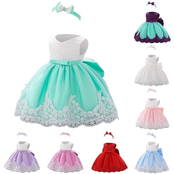 FYDUU Baby Girls Pageant Dress Lace Princess Dress Bowknot Flower Girl Dresses Wedding Party Tutu Gown First Birthday Outfit 18-24 Months