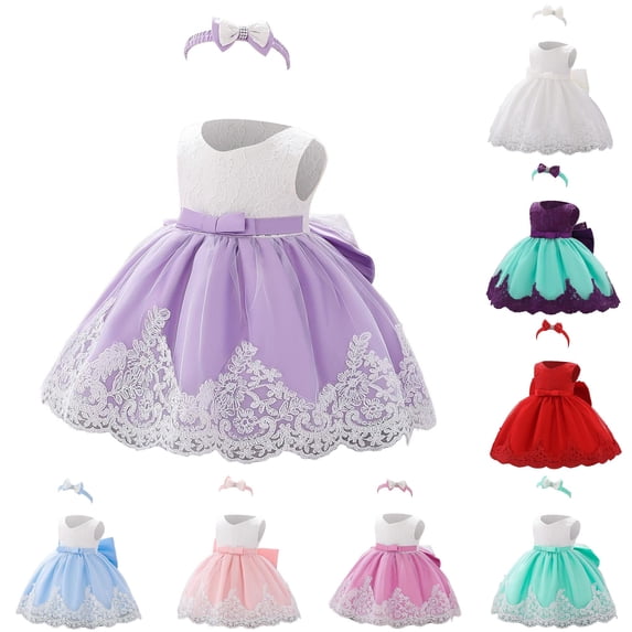 FYDUU Baby Girls Pageant Dress Lace Princess Dress Bowknot Flower Girl Dresses Wedding Party Tutu Gown First Birthday Outfit 18-24 Months