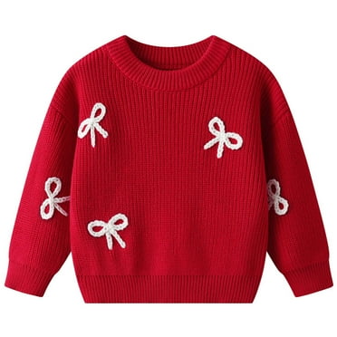 FYDUU Baby Girls Sweaters Winter Knitwear Embroidered Bow Knit Pullover Toddler Kids Soft Warm Sweater Casual Tops School Clothes 6-7 Years