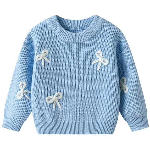 FYDUU Baby Girls Sweaters Winter Knitwear Embroidered Bow Knit Pullover Toddler Kids Soft Warm Sweater Casual Tops Vintage Casual 3-6 Months