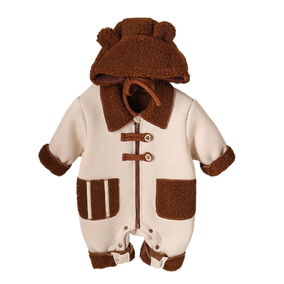 FYDUU Baby Winter Clothes Infant Boys Girls Long Sleeve Zipper Romper Newborn Fleece Jumpsuit Onesie Outwear With Hat Set Baby Warm Suit 0-3 Months