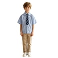 thumbnail image 1 of FYDUU Back To School Shirts for Boys Striped Short Sleeve Button Down Shirt Casual Summer Tops Classic Fit Blouse Formal School Shirts 4-5 Years, 1 of 8