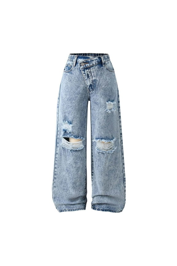 Baggy Jeans For Girls High Waist Wide Leg Ripped Denim Pants Loose Fit Distressed Casual Denim Trousers For Teen Girls Streetwear School Clothes