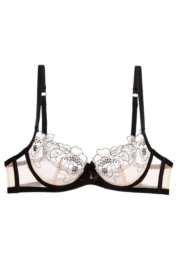 Bandeau Bras for Women Sexy Lace Bra Sheer Mesh Bras See Through Bralette Underwire Embroidered Full Coverage Bralette