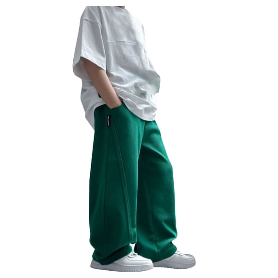 FYDUU Boy's Baggy Sweatpants Boys Pants Drawstring Elastic Waist Sweatpants Loose Fit Wide Leg Open Bottom Active Joggers Solid Color Kids Casual Pants 8-9 Years