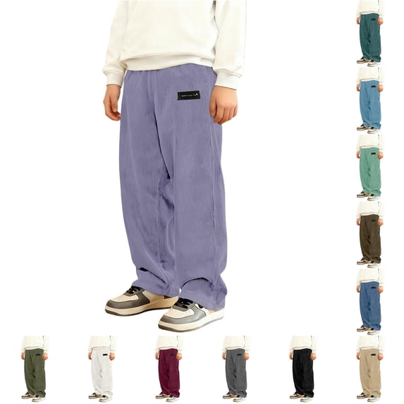 FYDUU Boy's Corduroy Pants Kids School Uniform Pants Elastic Waist Straight Leg Trousers Loose Fit Casual Joggers Fall Winter Long Pants Stylish Pants 15-16 Years
