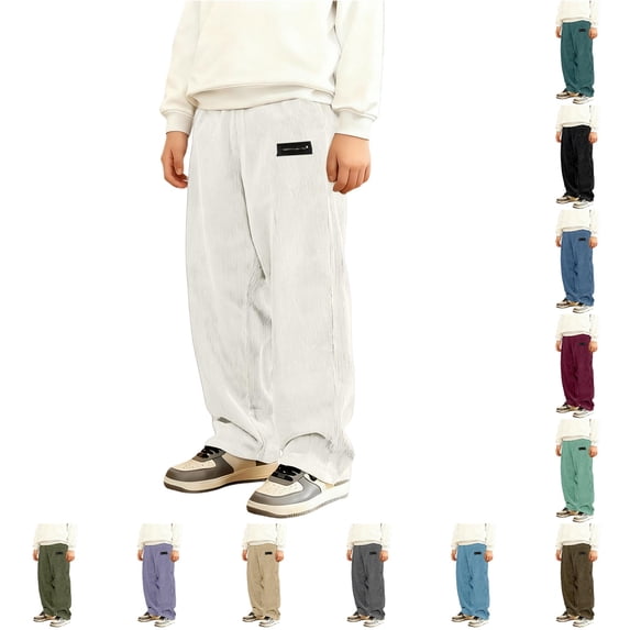 FYDUU Boy's Corduroy Pants Kids School Uniform Pants Elastic Waist Straight Leg Trousers Loose Fit Casual Joggers Fall Winter Long Pants Stylish Pants 11-12 Years