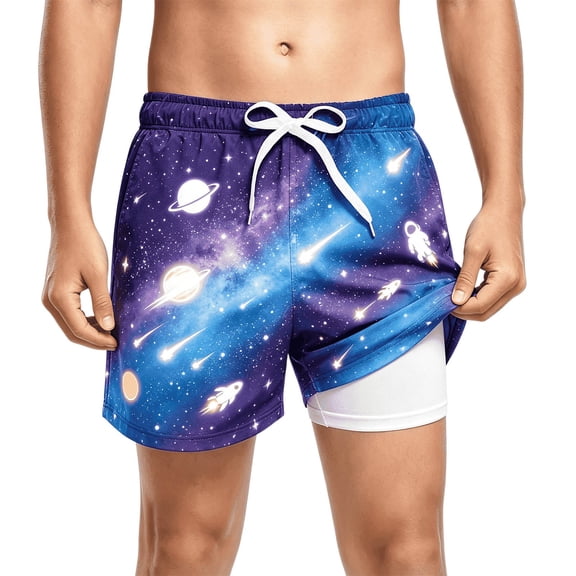 FYDUU Boy's Swim Trunks With Compression Liner Galaxy Print Beach Shorts Summer Swimming Shorts For Kids Beach Sports Stylish Swimwear Bottom 2-3 Years