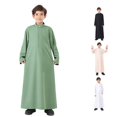 thumbnail image 1 of FYDUU Boys Arabic Thobe Long Sleeve Kaftan Crew Neck Robe with Zipper for Kids Boy Ethnic Style Long Robe Solid Color Children's Thobe 13-14 Years, 1 of 9
