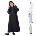 thumbnail image 1 of FYDUU Boys Arabic Thobe Long Sleeve Kaftan Robe with Zipper Hooded Thobe Kids Ethnic Style Dress Long Robe Solid Color Children's Wear 5-6 Years, 1 of 9