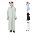 thumbnail image 1 of FYDUU Boys Arabic Thobe Long Sleeve Kaftan Robe with Zipper Hooded Thobe Kids Ethnic Style Dress Long Robe Solid Color Children's Wear 5-6 Years, 1 of 9