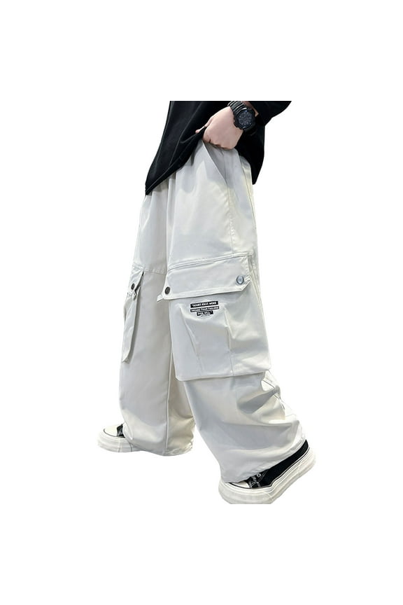 Boys Baggy Cargo Pants Casual Loose Fit Parachute Pant Joggers Fashion Elastic Waist Kids Cargo Sweatpants With Pockets Streetwear 10-11 Years