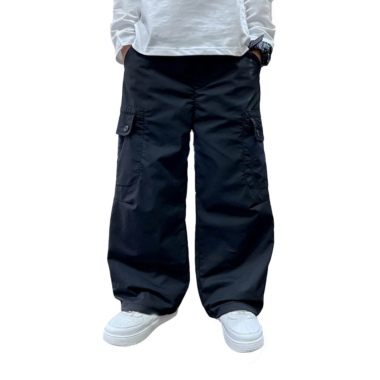 FYDUU Boys Baggy Cargo Pants Elastic Waist Loose Fit Parachute