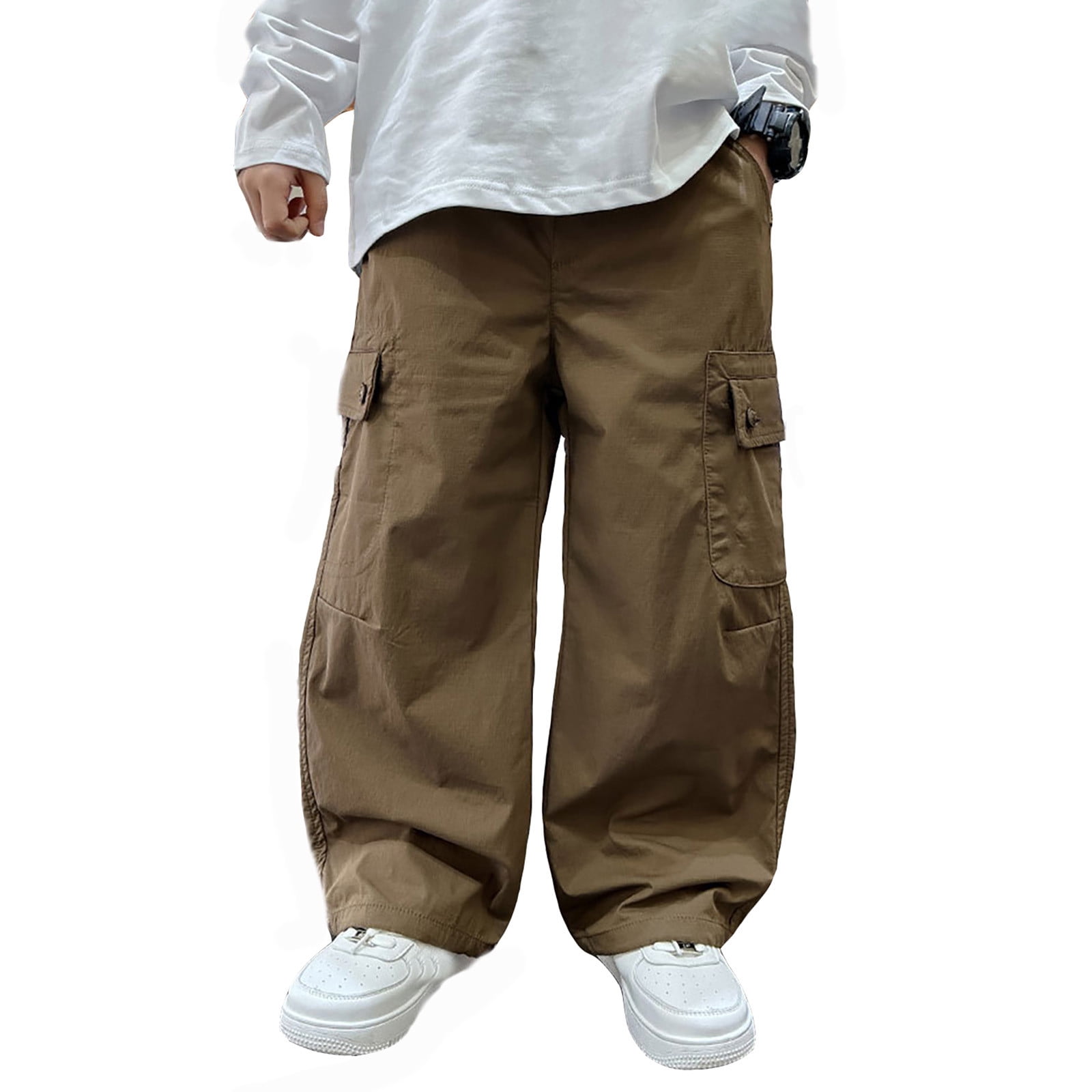 FYDUU Boys Baggy Cargo Pants Elastic Waist Loose Fit