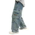 thumbnail image 1 of FYDUU Boys Baggy Jeans Boys Cargo Trousers Elastic Waist Wide Leg Cargo Jeans Regular Fit Denim Pants Trousers For Children Streetwear 5-6 Years, 1 of 8