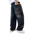 thumbnail image 1 of FYDUU Boys Baggy Jeans Straight Wide Leg Denim Pants Elastic Waist Jeans with Pockets Streetwear Denim Trousers for Children Daily Clothing, 1 of 7