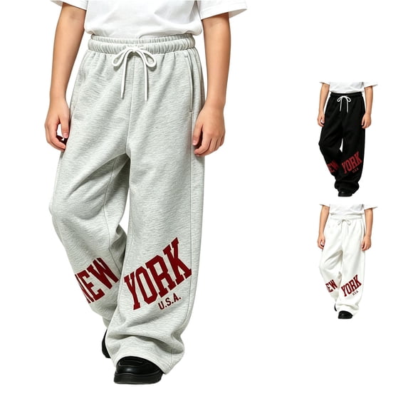 FYDUU Boys Baggy Sweatpants Straight Leg Joggers Drawstring Elastic Waist Open Bottom Athletic Sweatpant Casual Pants Comfort School Wear Stylish Pants 10-11 Years