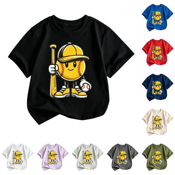 FYDUU Boys Baseball Shirt Fashion Baseball Graphic T-Shirts Short Sleeve Crewneck T Shirts Summer Casual Tee Tops Baseball Gifts for Boys 2-3 Years