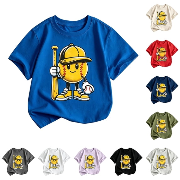 FYDUU Boys Baseball Shirt Fashion Baseball Graphic T-Shirts Short Sleeve Crewneck T Shirts Summer Casual Tee Tops Baseball Gifts for Boys 4-5 Years