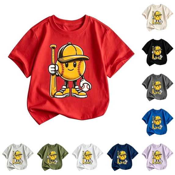 FYDUU Boys Baseball Shirt Fashion Baseball Graphic T-Shirts Short Sleeve Crewneck T Shirts Summer Casual Tee Tops Baseball Gifts for Boys 8-9 Years