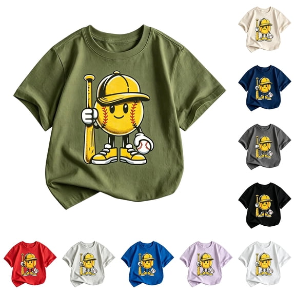 FYDUU Boys Baseball Shirt Fashion Baseball Graphic T-Shirts Short Sleeve Crewneck T Shirts Summer Casual Tee Tops Baseball Gifts for Boys 8-9 Years