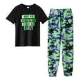 thumbnail image 1 of FYDUU Boys Camo Print Outfits Sets Short Sleeve T-Shirt Long Pants 2 Piece Casual Summer Clothes For Toddler Kids Vintage Halloween 9-10 Years, 1 of 2
