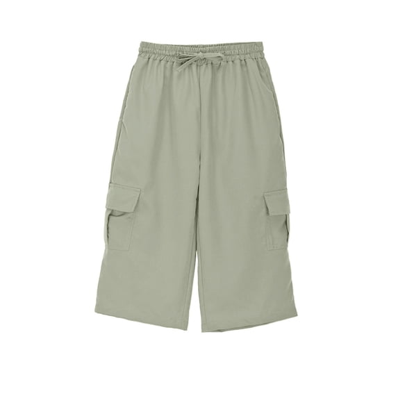 FYDUU Boys Cargo Jogger Pants Boys Cargo Shorts Leisure Sports Pocket Drawstring Elastic Waist Cargo Cropped Pants Solid Color Mid-Calf Trousers 5-6 Years