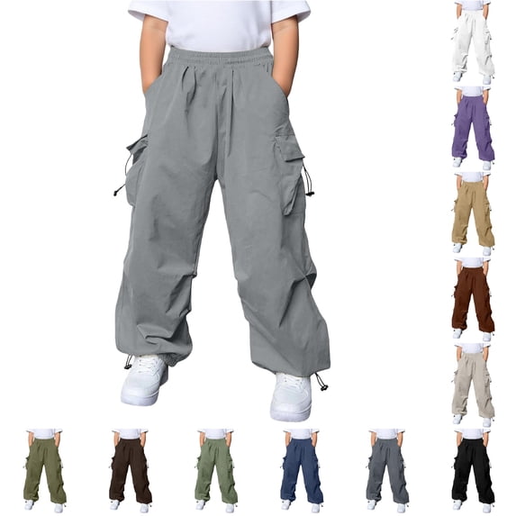 FYDUU Boys Cargo Pants Baggy Elastic Waist Wide Leg Trousers Kids Casual Cargo Pants with Pockets Comfortable Back To School Trousers Fashion Slacks 5-6 Years