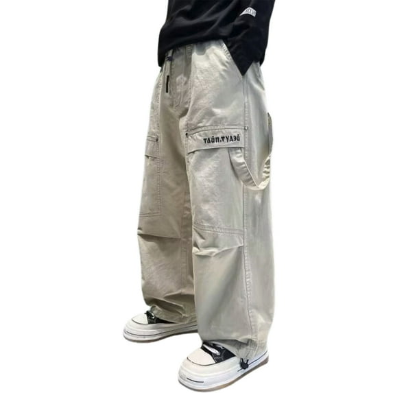 FYDUU Boys Cargo Pants Elastic Waist Drawstring Baggy Pants Kids Active Joggers Cargo Pants Loose Fit Boys Cargo Trousers Streetwear 10-11 Years