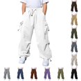 thumbnail image 1 of FYDUU Boys Cargo Pants with Pockets Baggy Elastic Waist Wide Leg Trousers Kids Lightweight Casual Trousers for Outdoor and Daily Wear Fashion Pants 7-8 Years, 1 of 9