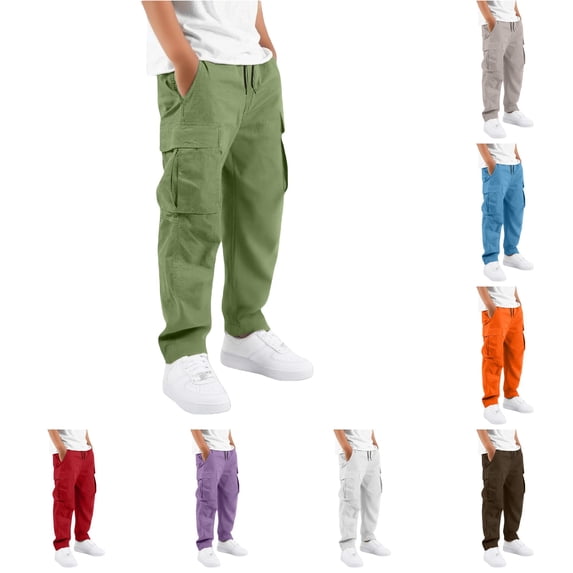 FYDUU Boys Cargo Pants Straight Leg Hiking Pants with Pockets Elastic Waist Casual Cargo Pants for Kids Back To School Trousers Comfort Bottoms 11-12 Years